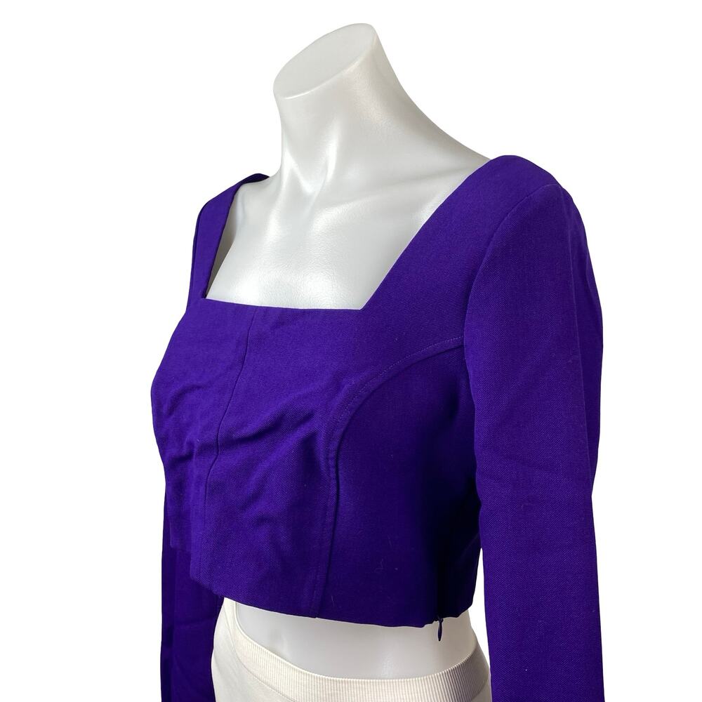 Zara Women's Purple Indigo Long Sleeve Square Neck Backless Crop Top Size M - Picture 2 of 5